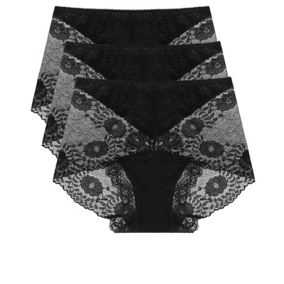 Agnes Orinda Women's Soft Semi-sheer High Waisted Floral Lace Underwear 3 Pcs