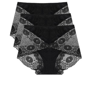 Agnes Orinda Women's Soft Semi-sheer High Waisted Floral Lace Underwear 3 Pcs - 1 of 4