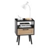 Sapphtopaz Rattan Night Stand with Drawer and Handle Modern Side Table with Solid Wood Legs Bedside Table Nightstand for Bedroom, Living Room - 3 of 4