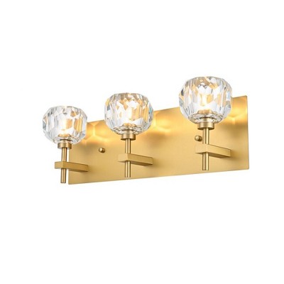 Gold Iron 3-Light Wall Sconce with Clear Crystal Shades