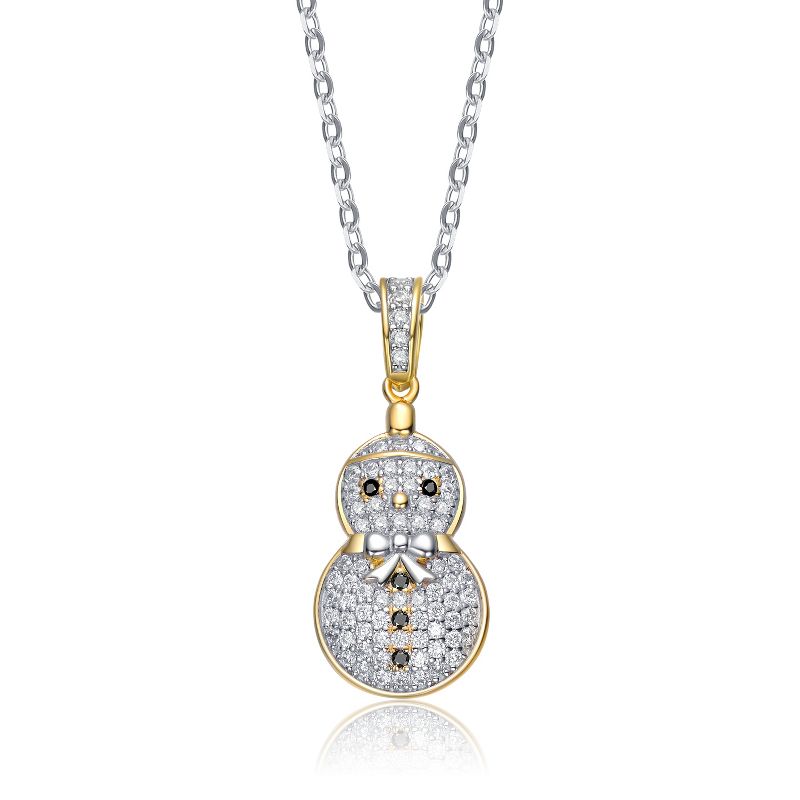 Guili Sterling Silver 14k Gold Plated Black & White Cubic Zirconia Snowman Pendant Necklace