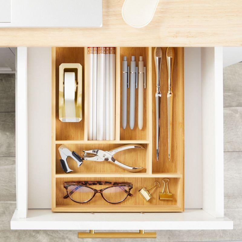 Juvale Narrow Bamboo Silverware Drawer Organizer, Wooden Cutlery Tray Holder for Utensil Storage with 6 Slots, 14.5 x 10.25 x 1.75 Inches, 3 of 9