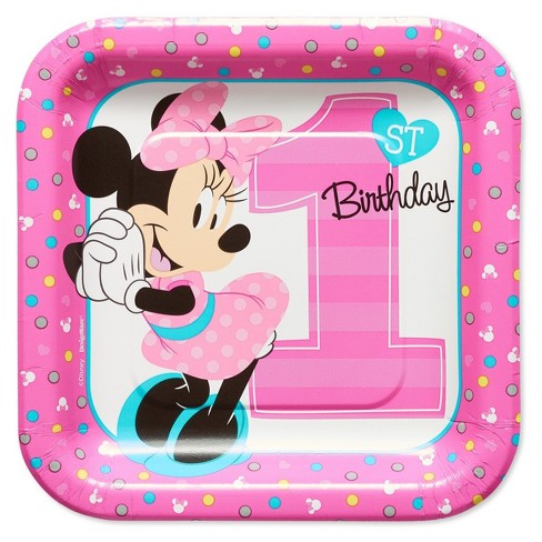 8ct Minnie Mouse 1st Birthday Square Dessert Plates Target