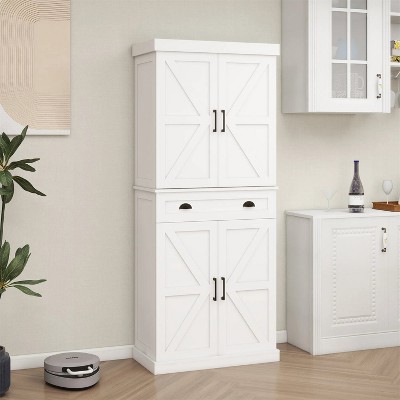 LunaLulinlk 71" Kitchen Pantry Storage Cabinet, Freestanding Cupboard for Kitchen, Dining Room and Living Room-White