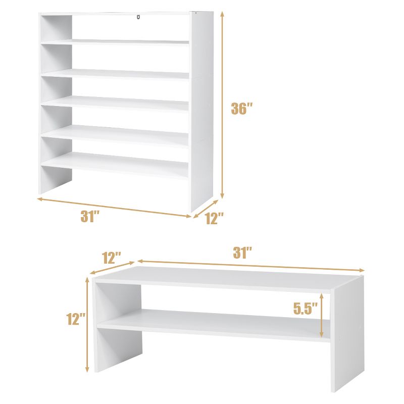 Tangkula 2-tier Stackable Shoe Rack 31" Width Organizer Shelf Set of 3 White/Tan, 3 of 10
