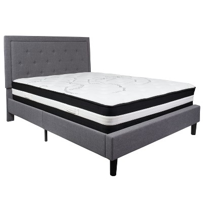 Flash Furniture Roxbury Panel Tufted Upholstered Platform Bed and Pocket Spring Mattress