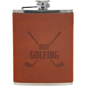 Pavilion Gift Company - Out Golfing - PU Leather & Stainless Steel 8 oz Flask - Drinkware - 1 of 4
