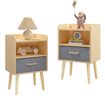 KTMBDW Nightstand With Collapsible Fabric Drawer, 2-Tier Storage End Table, Wood Side Table with Storage Cabinet or Kids, Adults