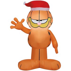 Gemmy 3.5 ft Airblown® Blowup Inflatable Garfield with Santa Hat & Built-In Lights Outdoor Decoration - Orange - 1 of 4