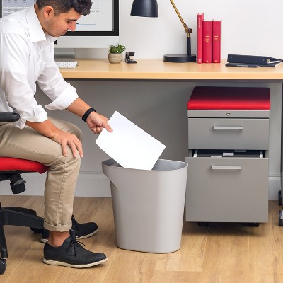 Gray 6 Gallon Plastic Wastebasket with Handles, Set of 3