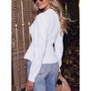 Women Long Sleeve Cardigan Round Neck Button Front Ruffle Hem Knit Top White M - 2 of 3