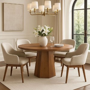 Royal Hampton Dining Table | 42" Round Top | Handmade Ambre Brown Mango Wood | Octagonal Pedestal Base - 1 of 4