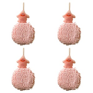 REGALWOVEN Cute Cartoon Fuzzy Ball Hanging Bathroom Toilet Hand Towels Set 7" x 9" - 1 of 4