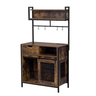 VisioGear Dog Crate with Drawer , Kitchen Island End Table, Pet Friendly Furniture, Brown, 31.5"*16.5"*59.1"