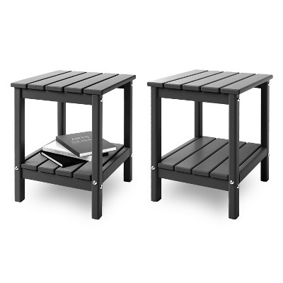 MOEPISY 2-piece Adirondack Side Table, 2-tier outdoor side table with storage shelf Grey