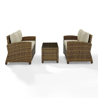 Bradenton 3pc Outdoor Wicker Conversation Set with 2 Loveseats & Coffee Table - Sand - Crosley