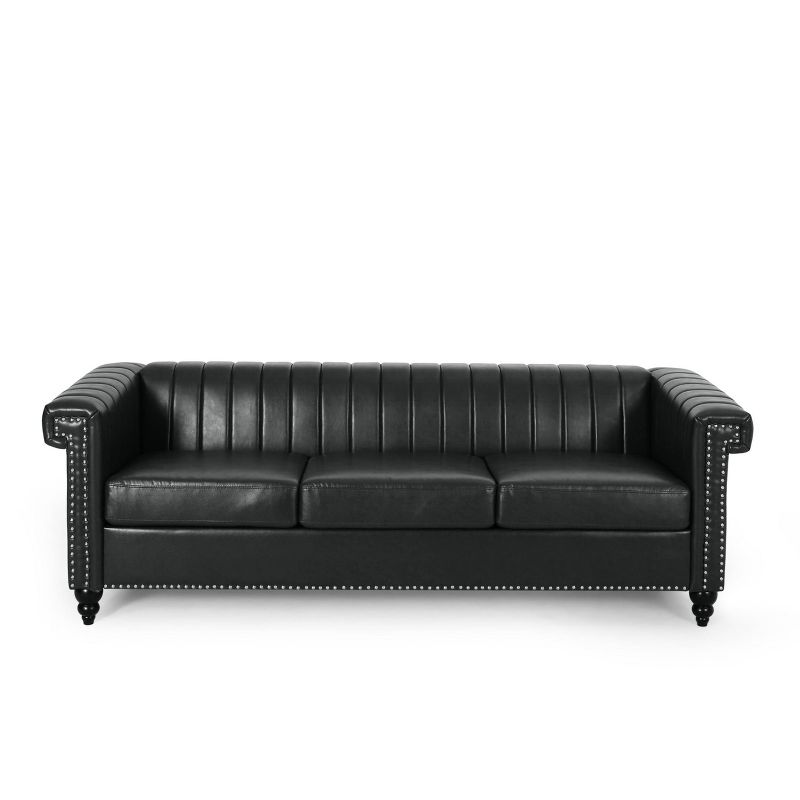 Drury Contemporary Channel Stitch 3 Seater Sofa with Nailhead Trim - Christopher Knight Home, 1 of 14