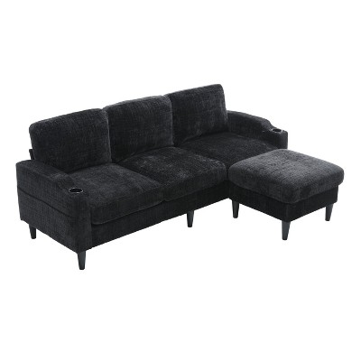 NicBex Chenille L-Shaped Sectional Sofa with Side Pocket,2 Cup Holders and Storage Ottoman for Living Room,Apartment