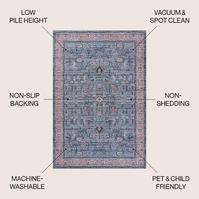 Kemer Persian Blue Red Brown Washable Chenille Area Rug 8' x 10'