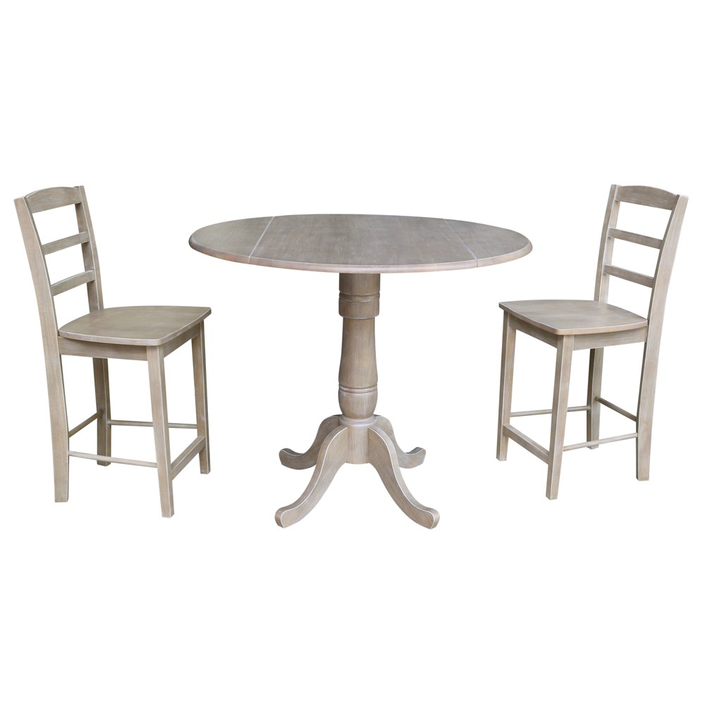 35.5 Janice Round Pedestal Gathering Height Table with 2 Counter Height Stools Washed Gray Taupe - International Concepts was $819.99 now $614.99 (25.0% off)