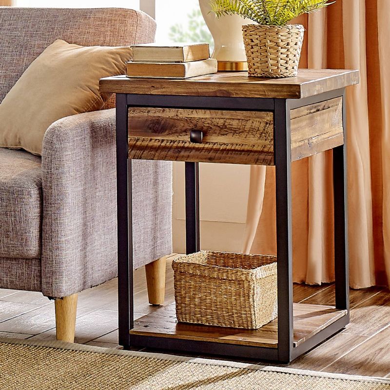 Claremont Rustic Wood End Table with Drawer and Low Shelf Dark Brown - Alaterre Furniture, 3 of 12