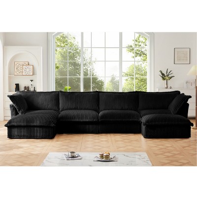 Upholstered Sectional Sofa, 4 Seater Free Combination Convertible Sofa, Sofas with Ottoman, Corduroy Fabric Sectional Sofas-Cuddlewood