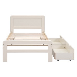 Bellemave Twin Size Platform Bed Frame with Storage Drawers and Headboard, No Box Spring Needed, White Washed - 1 of 4
