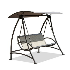 PAGED Outdoor Swing Chair with Adjustable Canopy and Durable Steel Frame,Porch Swing for Patio,Porch,Dark Brown - 1 of 4