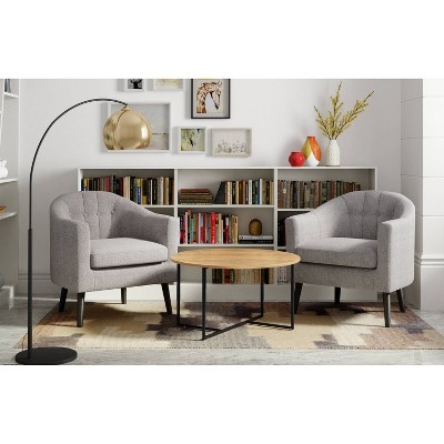 Natural Round Wood and Metal Coffee Table with Black Base