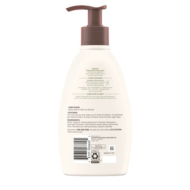 Aveeno Daily Moisturizing Lotion For Dry Skin with Soothing Oats and Rich Emollients, Fragrance Free, 3 of 13