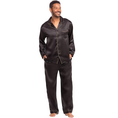 Alexander Del Rossa Men's Classic Satin Pajamas With Pockets, Pj And  Matching Sleep Mask Black With Gold Piping Medium : Target