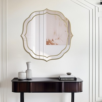 32'' Large Bathroom Mirror for Wall Art Venetian Mirror Gold Rim Beveled Frame