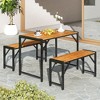 Tangkula 3 PCS Dining Set for 4 People Outdoor Picnic Table & 2 Benches w/ Metal Frame - 2 of 4