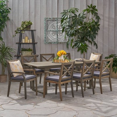 Belasera 9pc Acacia Wood Expandable Dining Set Gray - Christopher Knight Home