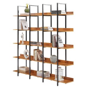 5 Tier Bookcase Home Office Open Bookshelf, Vintage Industrial Style Shelf, MDF Board, Black Metal Frame, Brown - 1 of 4