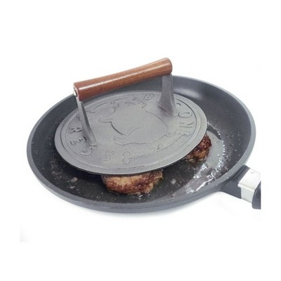 Round Cast Iron Grill Press with Wooden Handle