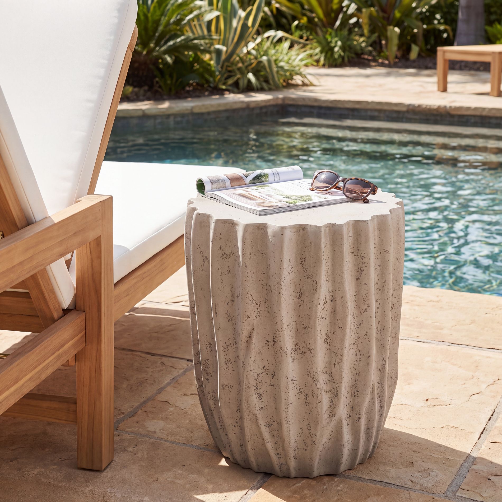 Christopher Knight Home Cadmus Outdoor Lightweight Concrete Side Table with Ribbed Textured Design, Taupe
