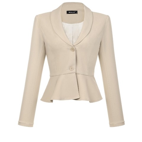 INSPIRE CHIC Women's Vintage Shawl Collar Long Sleeve Ruffle Hem Work Short Blazer X-Small Black
