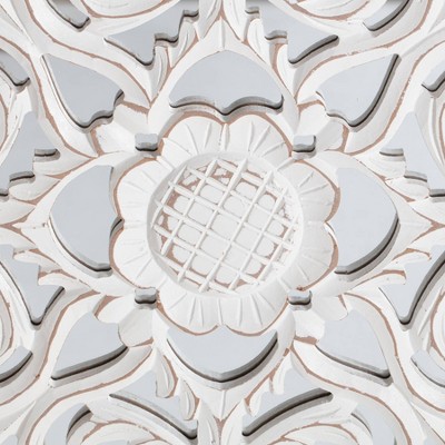 Maia White Carved Floral Medallion Square Wall Mirror