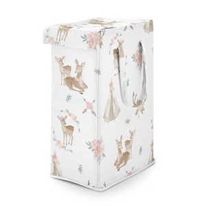 Sweet Jojo Designs Girl Foldable Laundry Hamper with Handles Deer Floral White Taupe and Pink - 1 of 4