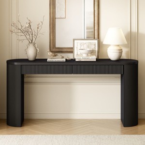 Black Console Table with Pine Veneer and Vertical Fluted Design,Modern Entryway Accent Table with Drawers–The Pop Home - 1 of 4