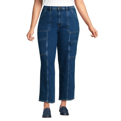Lands' End Women's Plus Size Denim High Rise Utility Cargo Ankle Jeans 22w Beau Blue