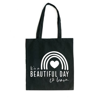 City Creek Prints It's A Beautiful Day To Learn Canvas Tote Bag - 15x16 - Black