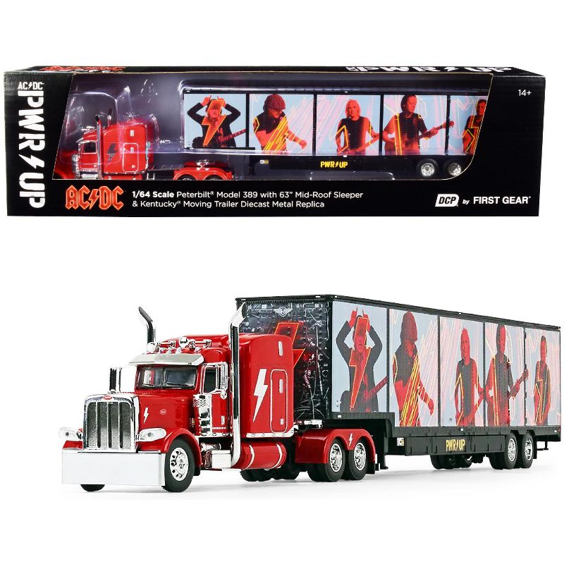 Peterbilt 389 63" Mid-Roof Sleeper Cab Viper Red w/Kentucky Moving Trailer "AC/DC Power Up" 1/64 Diecast Model by DCP/First Gear, 1 of 7