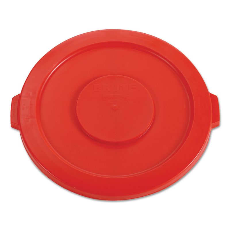 Rubbermaid Commercial Round Flat Top Lid for 32-Gallon Round Brute Containers 22 1/4" dia. Red, 1 of 3