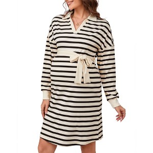 Clearlove Women's Polo Striped V Neck Dresses for Women 2025 Long Sleeve Dress - 1 of 4