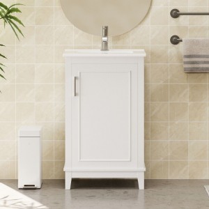 20 inch modern small bathroom storage cabinet, dressing table with ceramic basin, ample storage space - 1 of 4