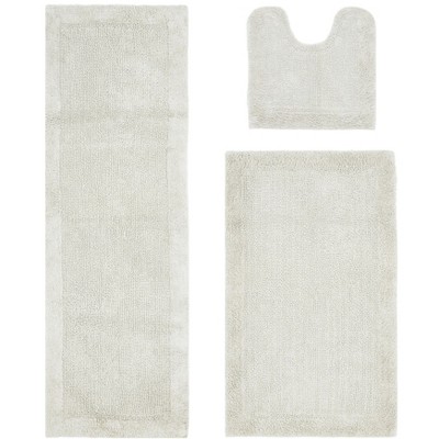 Edge Bath Rug 100% Premium Cotton Ultra-Soft Water Absorbent Tufted Solid Reversible 3 Piece Bathroom Rug Set for Machine Washable Bathmat