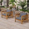FIONECA Patio Conversation Set, 2 Acacia Wood Armchairs with Dark Grey Cushions & Side Table, Outdoor Leisure Set for Backyard, Lawn, Balcony - 2 of 4