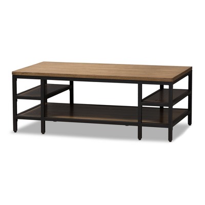Caribou Rustic Industrial Style Oak Wood and Metal Finished Coffee Table Black - Baxton Studio